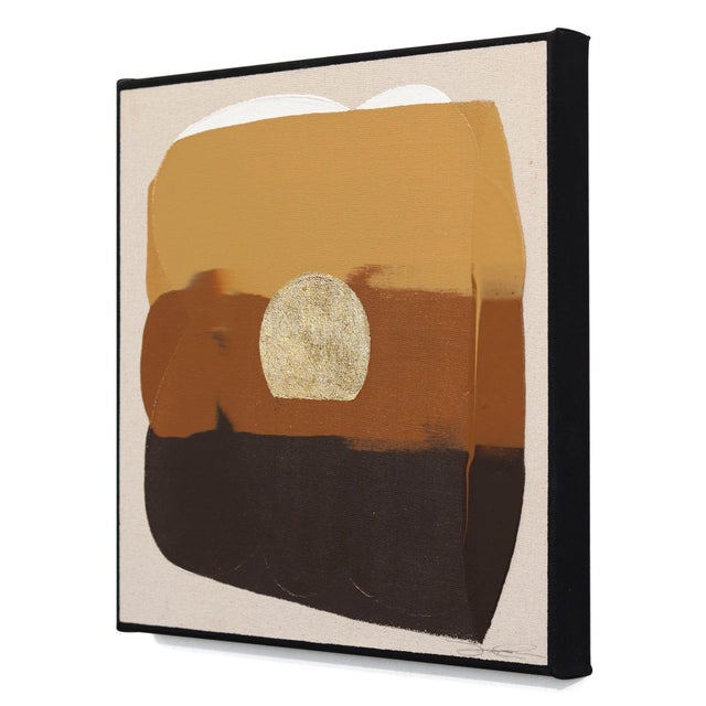 Eternal Sunsets Mini: Aura - Original Warm Ochre Brown Abstract Acrylic and Gold Leaf Painting by Jason DeMeo For Sale - Image 4 of 10