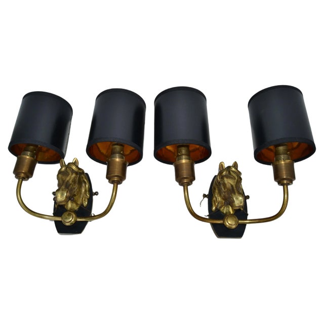 Maison Baguès 2 Arm Horse Head Sconces Wall Lights French Neoclassical 1950 Pair For Sale - Image 13 of 13