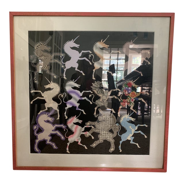 Signed Original Pedro Friedeberg 1986 Unicorn Acrylic Painting With Museum Provenance For Sale