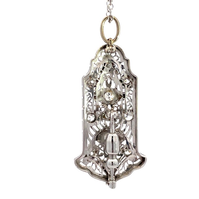 Antique 14k White Gold Diamond Art Deco Filigree Necklace For Sale In New York - Image 6 of 9