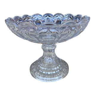 Antique American Pressed Flint Glass Compote "Oval Mitre" Pattern, Circa 1850's For Sale