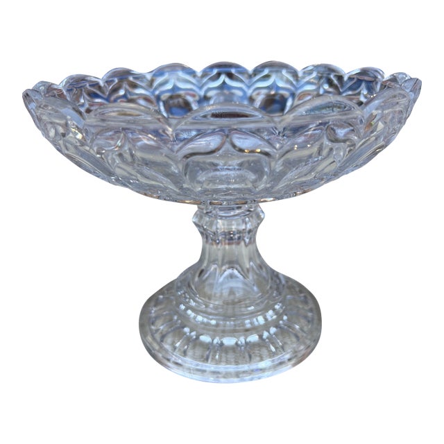 Antique American Pressed Flint Glass Compote "Oval Mitre" Pattern, Circa 1850's For Sale
