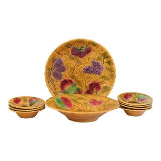 Early 20th-C. French Sarreguemines Majolica Fruit Serving Set For Sale