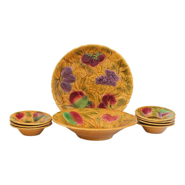 Early 20th-C. French Sarreguemines Majolica Fruit Serving Set For Sale