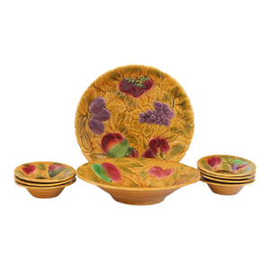 Early 20th-C. French Sarreguemines Majolica Fruit Serving Set