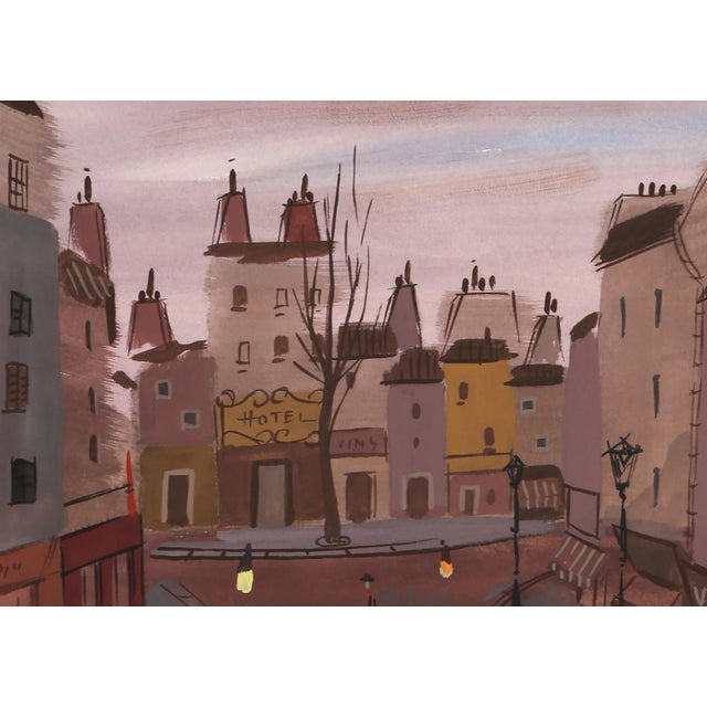 Charles Levier Charles Levier Paris Street Scene, Watercolor by Charles Levier circa 1960 For Sale - Image 4 of 5