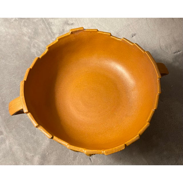 Vintage 1940s Roseville Pottery Clematis Console Bowl 457-8 Autumn Brown MCM For Sale - Image 6 of 12