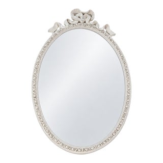 Vintage French Rococo Style Ivory Oval Wall Mirror For Sale