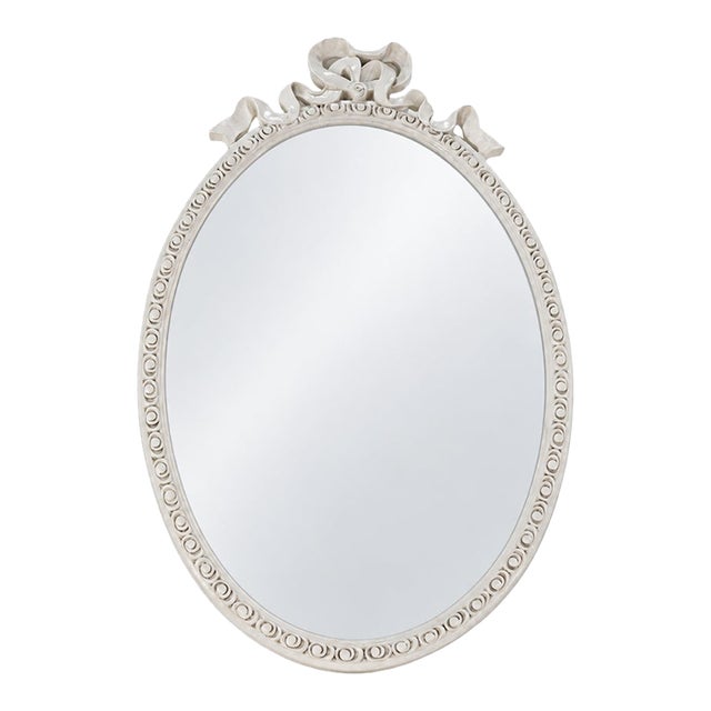 Vintage French Rococo Style Ivory Oval Wall Mirror For Sale