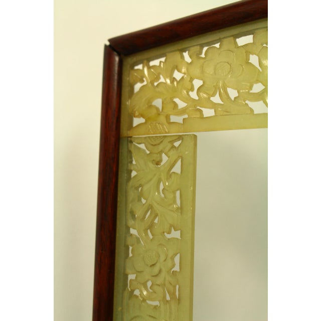Jade 19th Century Large Pale Green Nephrite Jade & Rosewood Chinese Carved Frame For Sale - Image 8 of 13