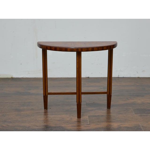Tramp Art Demi-Lune Console Table with Geometric Marquetry, circa 1900 For Sale - Image 4 of 12