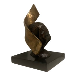 Postmodern Bronze Abstract Sculpture on Marble Base, 1970s, “The Flame & the Rock,” Signed For Sale