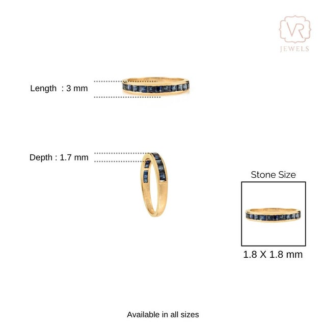 14k Gold 1.21 Ct Natural Blue Sapphire Channel Set Half Eternity Band Size 5 by VRJewels For Sale - Image 11 of 16