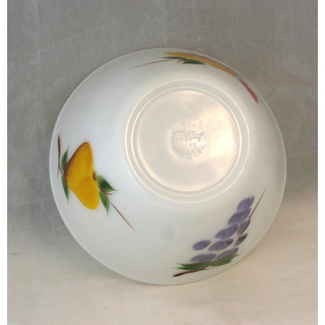 White Vintage Traditional Hand Painted Gay Fad Studios Fire King 7.5" Milk Glass Bowl Fruit Pattern For Sale - Image 8 of 9