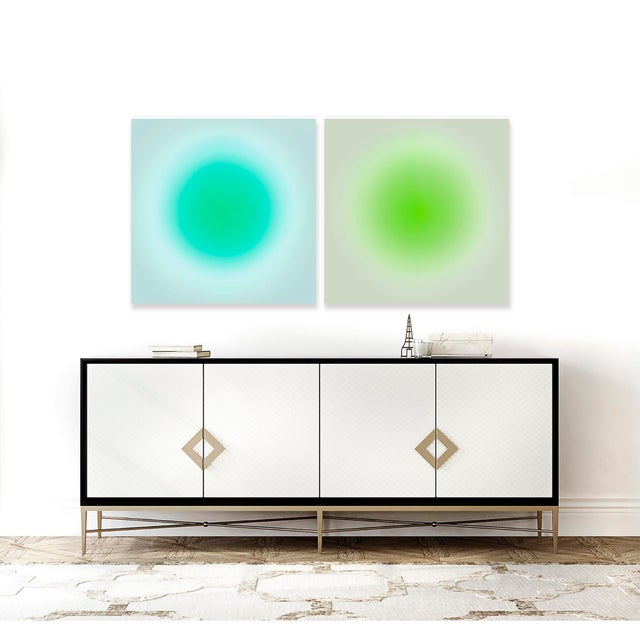 Contemporary Contemporary Art Prints - Sun Teal + Green 2 Pc Set Diptych 48x24 by Angela Cameron For Sale - Image 3 of 3