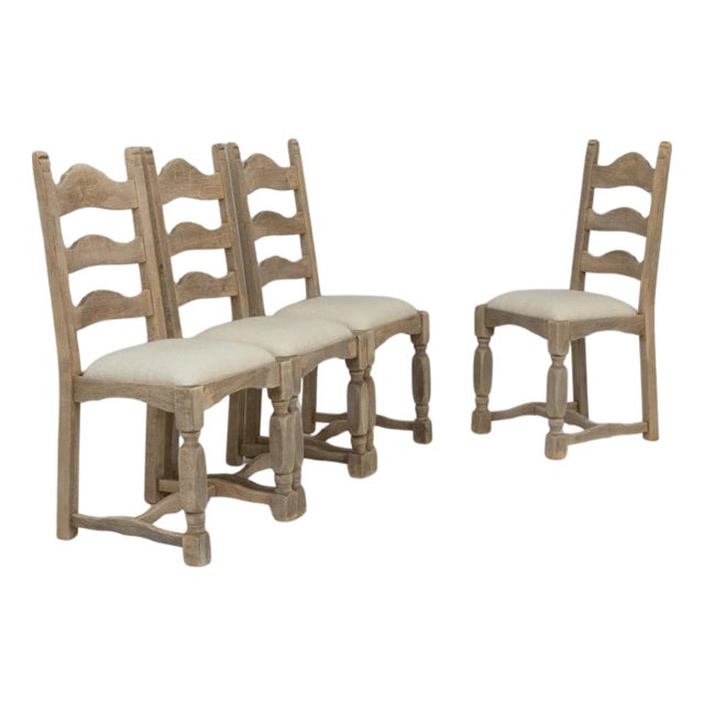 20th Century French Oak Dining Chairs With Upholstered Seats - Set of 4 For Sale