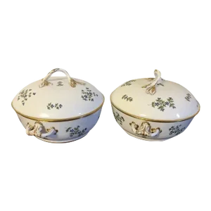 Antique 18th Century French Empire Dihl et Guerhard Porcelain Sprig Covered Serving Bowls - A Pair