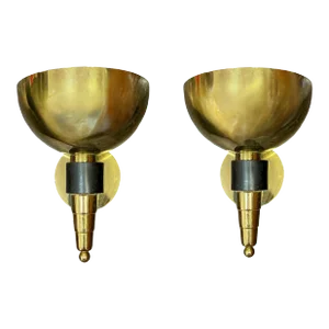 Monumental Faux Brass Art Deco Style Wall Sconces by Chapman - Pair