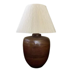 1990s Large Hammered Copper Lamp With Custom String Shade