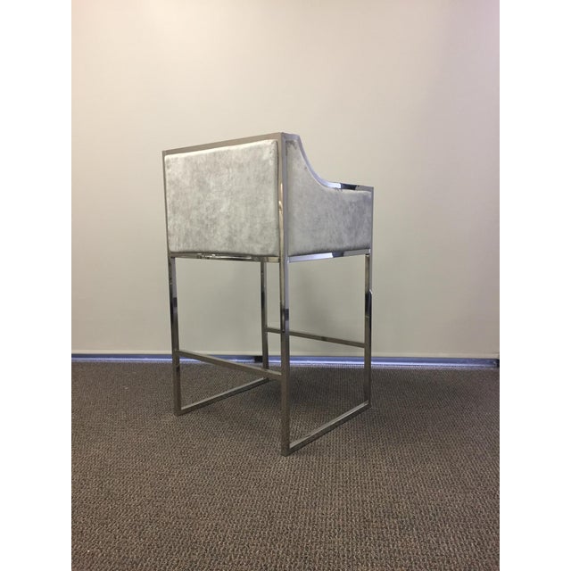 2010s Modern Chrome and Gray Velvet Bar Chair For Sale - Image 5 of 6