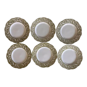 Set of 6 Vintage J&g Meakin English Ironstone Green and White Dinner Plates
