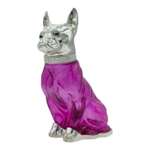 Vintage French Bulldog Pink Glass & Silverplate Claret Jug Decanter