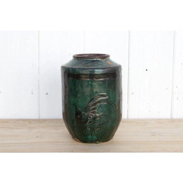 Green Vintage Emerald Green Glazed Vase For Sale - Image 8 of 8