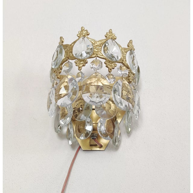 French Vintage Crystal Wall Sconces Pair For Sale - Image 3 of 16