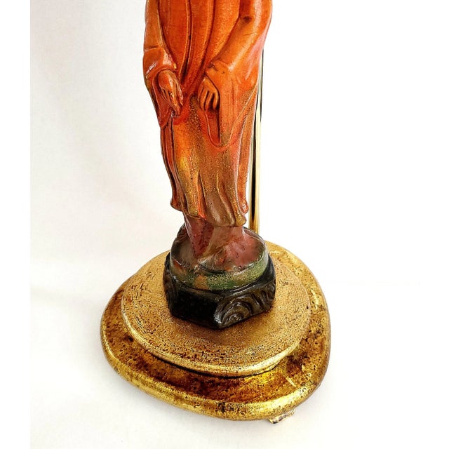 Burnt Orange Lamp Pair by Borghese 1960s Signed & Restored - New Shades For Sale - Image 8 of 18