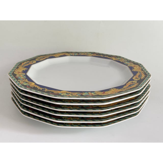 Ceramic Le Roi Soleil Rim Salad Plates by Versace for Rosenthal, 1990s, Set of 6 For Sale - Image 7 of 7