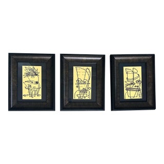 Three Contemporary Original Wayne Cunningham Abstract Marker Drawings- Set of Three For Sale