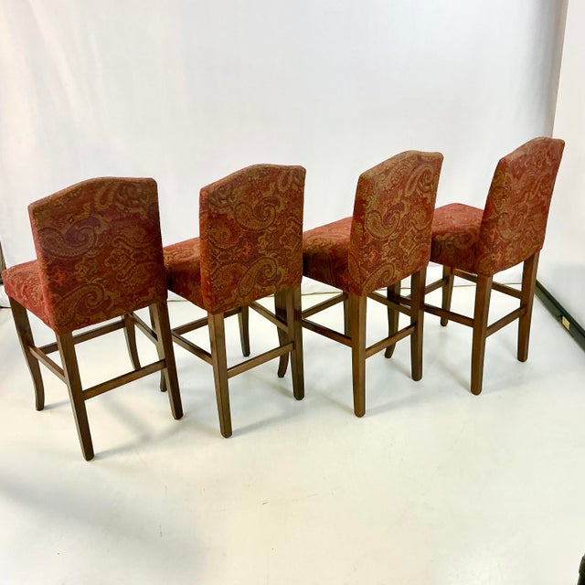 1980s Vintage Regency Empire Italian Boho Chic Upholstered Bar Stools - Set of 4. For Sale - Image 13 of 14