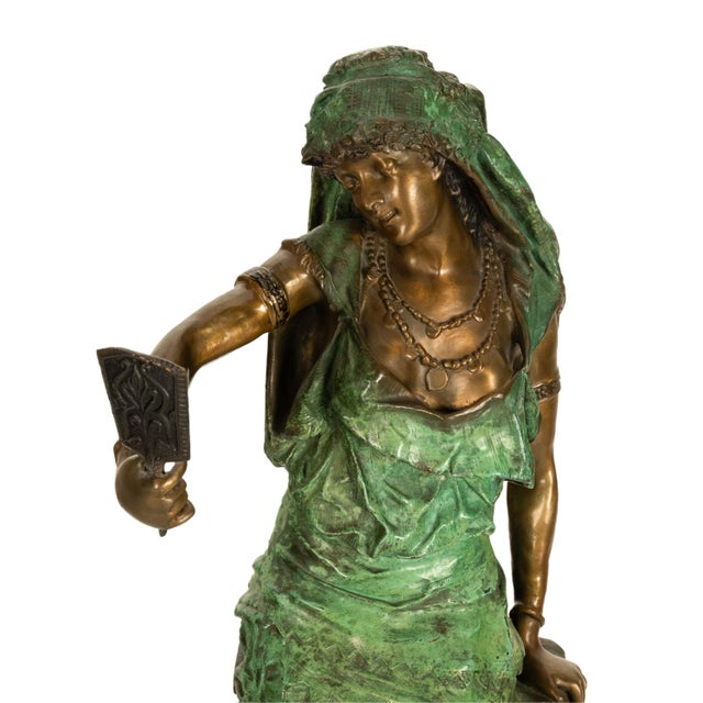 Antique Italian Art Nouveau Cold Painted Bronze Orientalist Figure Arab Girl by Ferdinando De Luca 1900 For Sale - Image 9 of 12