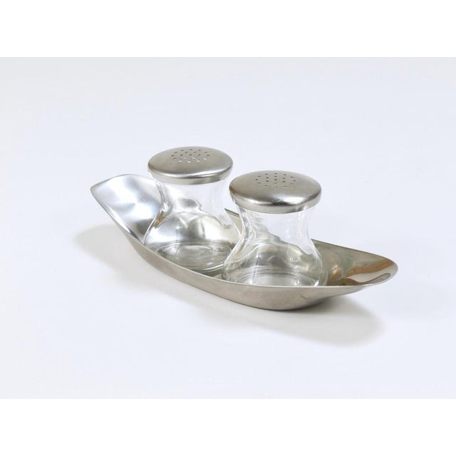 Mid-Century Salt Pepper Shakers with Tray attributed to Wilhelm Wagenfeld for WMF, 1950s, Set of 3 For Sale - Image 12 of 18