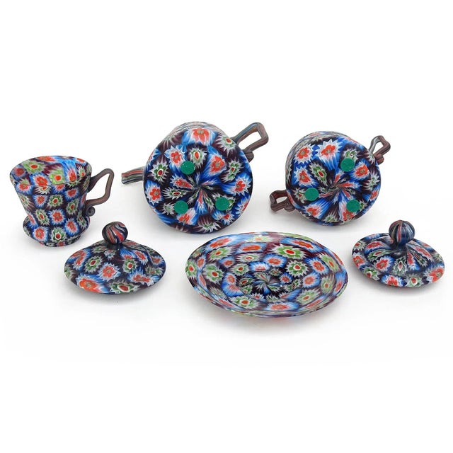 Antique Murano Fratelli Toso Millefiori Flower Mosaic Italian Art Glass Teapot Sugar Bowl Cup Saucer Set For Sale In Orlando - Image 6 of 6