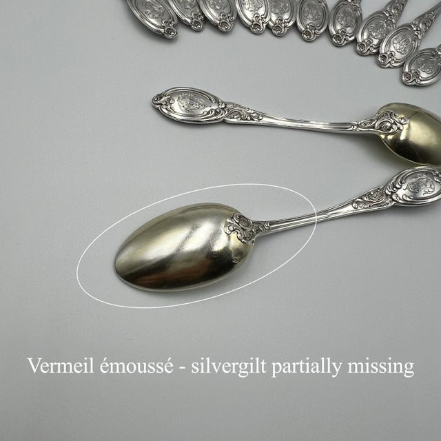 Louis XV Style Mocha Spoons in Silver and Vermeil, France, 19th Century, Set of 12 For Sale - Image 12 of 18