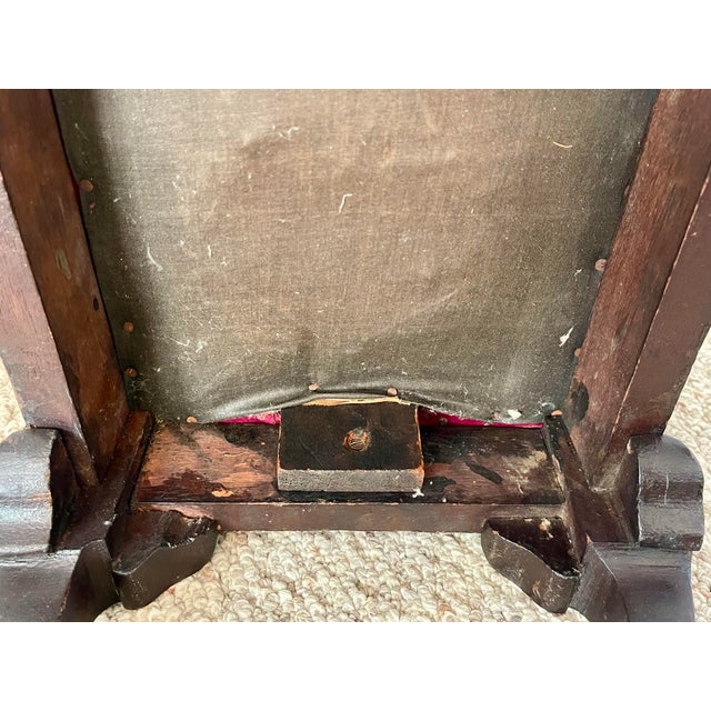 Antique American Empire Classical Mahogany Footstool W/ Pink Velvet For Sale - Image 10 of 12