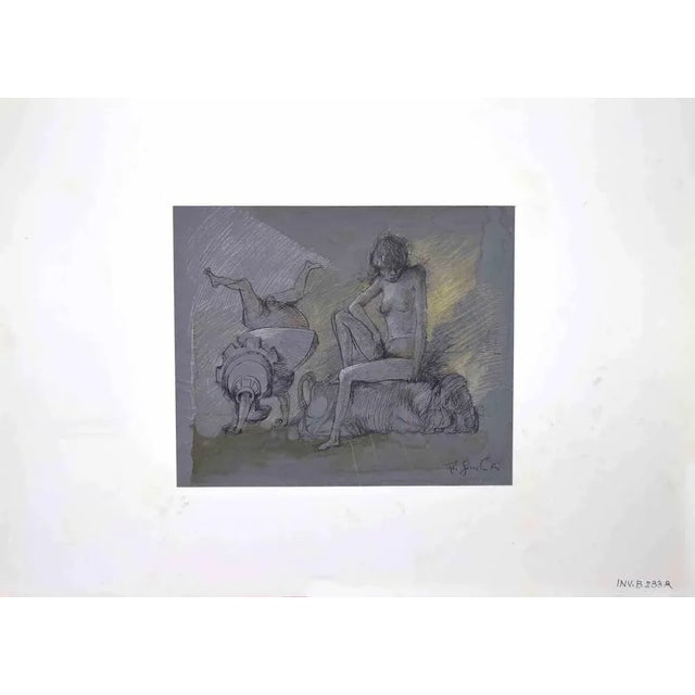 Loneliness is an original drawing in china ink and watercolor realized by Leo Guida in 1972. Good condition. Leo Guida...