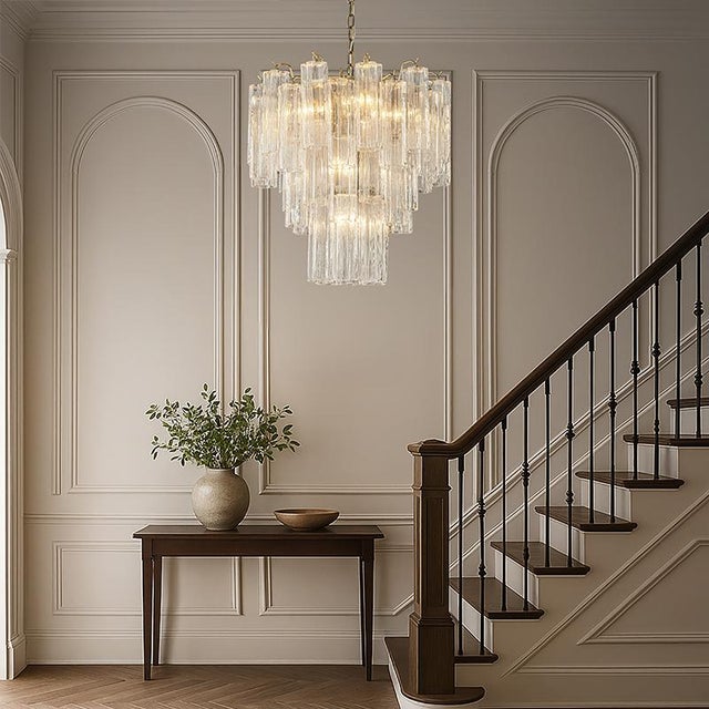 Aloadecor 23'' Mid Century Modern Flower Glass Chandelier in Aged Bronze Elegant Vintage Glam Tiered Pendant Light For Sale - Image 4 of 7