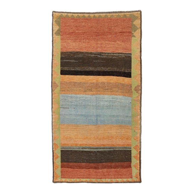Multicolor Modern Striped Gabbeh Hand-Knotted Wool Rug 4x7 For Sale