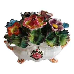 Capodimonte Style Mid- Century Floral Basket Centerpiece