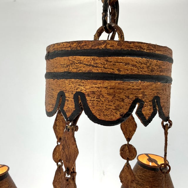 1920s Custom Rustic Italian Two Tier Tole Chandelier For Sale In West Palm - Image 6 of 13