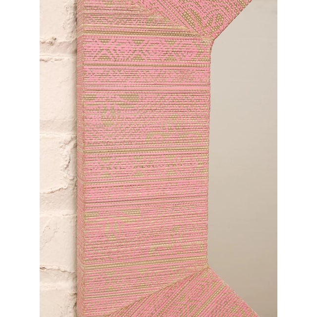 Vintage Postmodern Octagonal Mirror With Pink Textile Frame For Sale - Image 4 of 8