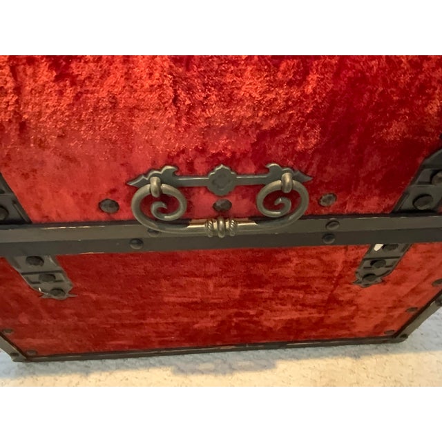 Red 20th Century Red Velvet Dome Top Trunk For Sale - Image 8 of 8