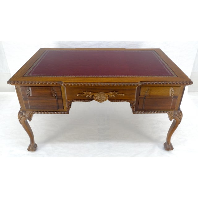 Carved Mahogany Leather Top Ball & Claw Writing Table Executive Desk MINT! For Sale - Image 9 of 18