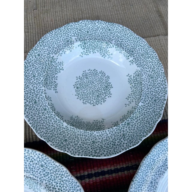 Circa 1830s Green Transferware Staffordshire Soup Plates, "Fibre" Pattern- Set of 7 For Sale - Image 6 of 12