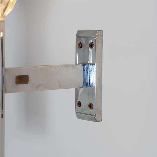 Nickel-Plated Brass and Printed Glass Sconce, 1960, in Good conditions. Designed 1960 to 1969 Up to 250V (Europe/UK...