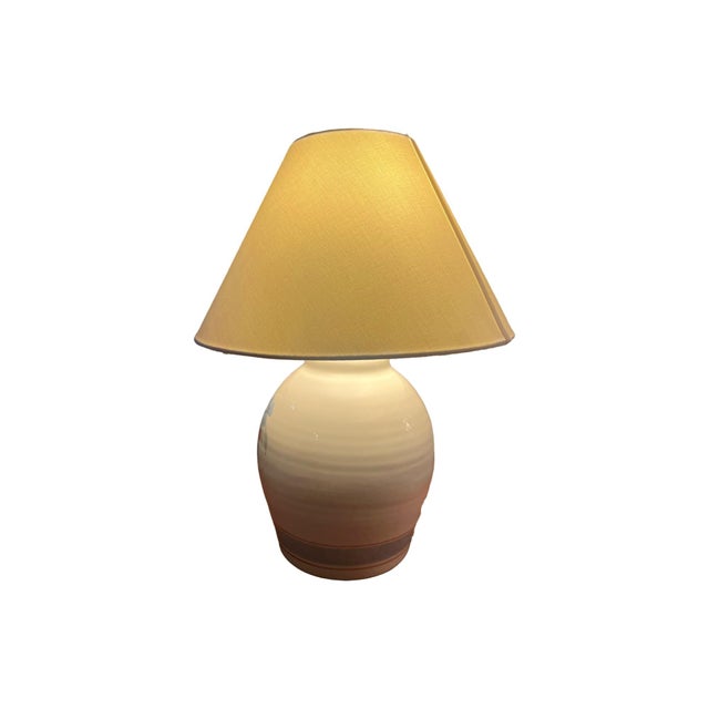 Vintage Mid Century Modern Pair of 1970s Postmodern Ceramic Table Lamps Shades Boho Hand Thrown Studio Pottery For Sale In Palm Springs - Image 6 of 10