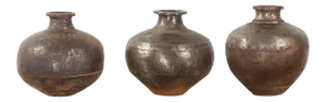 Vintage Indian Metal Vessels with Weathered Patina - Set of 3