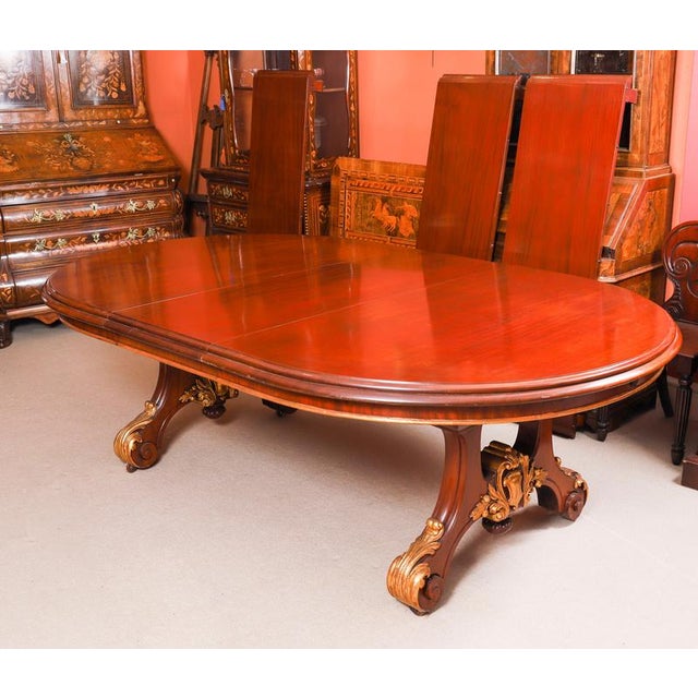 Brown Antique Victorian Mahogany Twin Base Dining Table and Chairs, 1800s, Set of 13 For Sale - Image 8 of 14